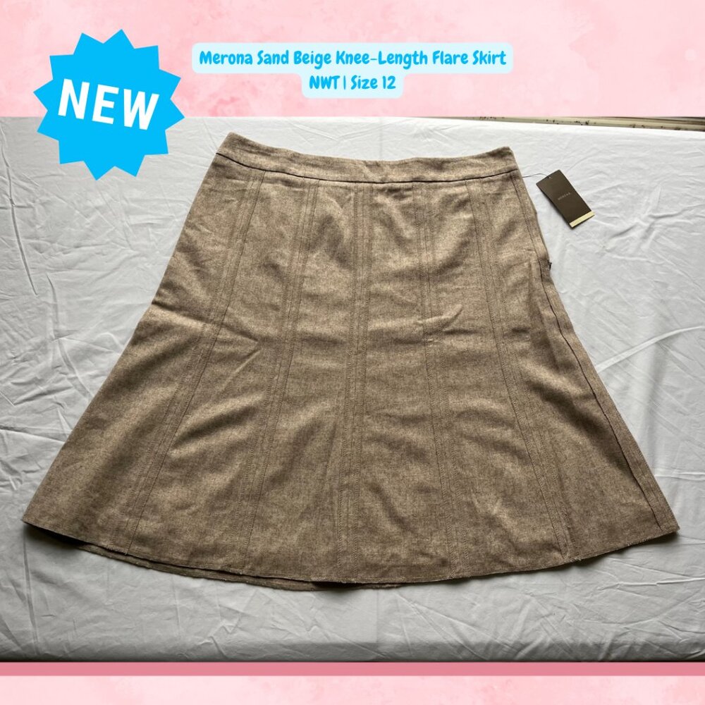 NWT Merona Sand Beige Knee-Length Flare Skirt | Size 12 Business Office